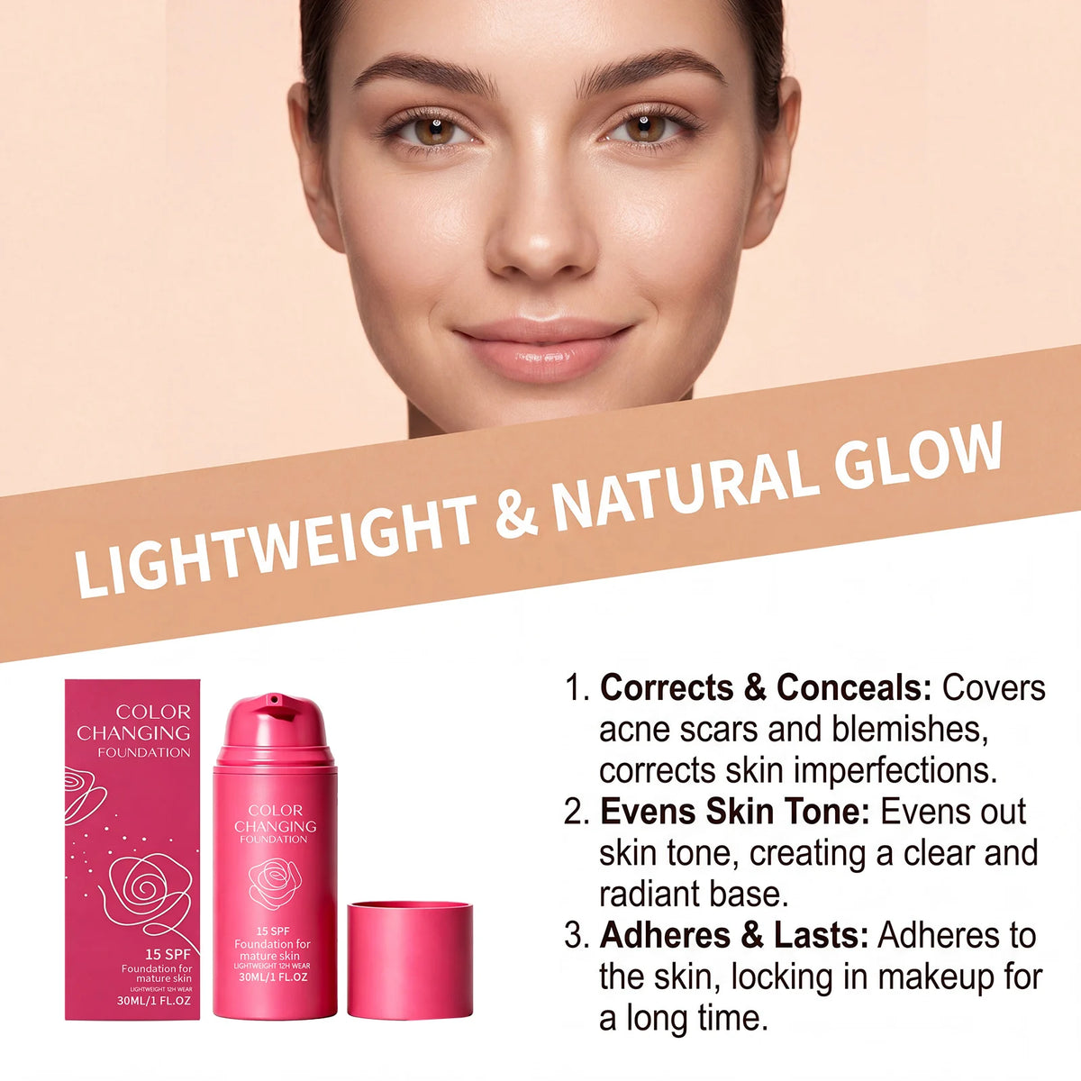 Temperature-Adjusting Foundation - Natural, Lightweight, Hydrating and Seamless Coverage for Daily Portable Use