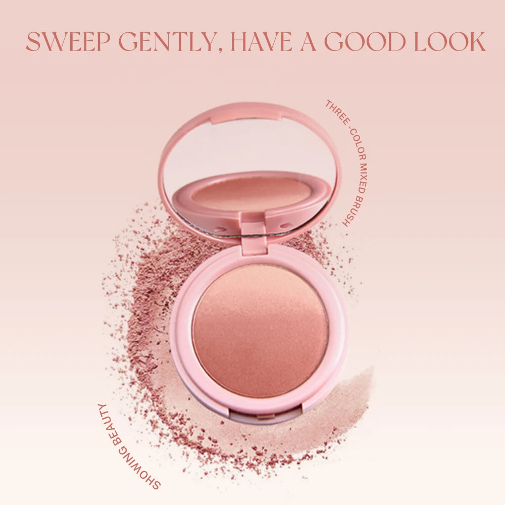 NOVO Sweet Pink Portable Gradual Change Powder Blusher Soft Daily Vitalizing Color for Makeup