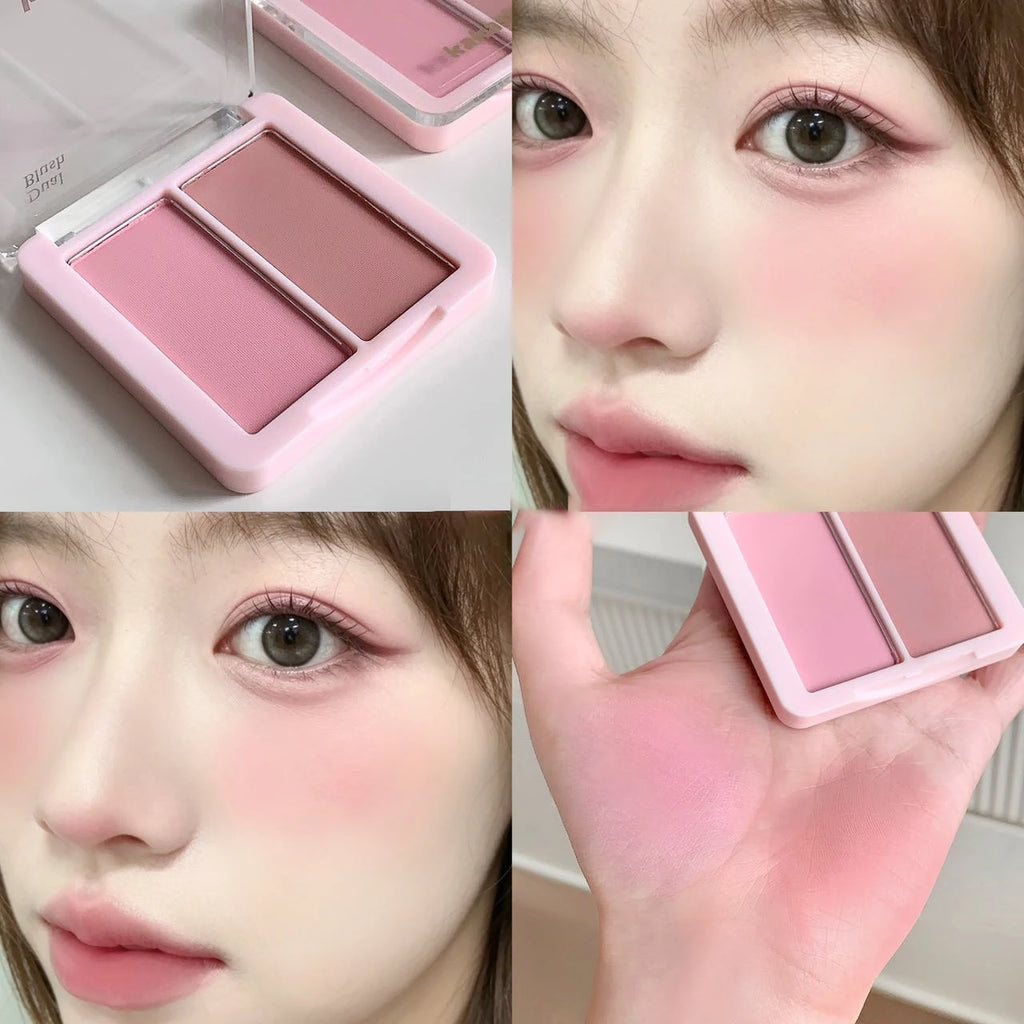 Pink Apricot Blush Cream Powder Soft Cheek Tint Two-color Matte Blusher Plate Makeup Long-lasting Natural Brightens Face Rouge