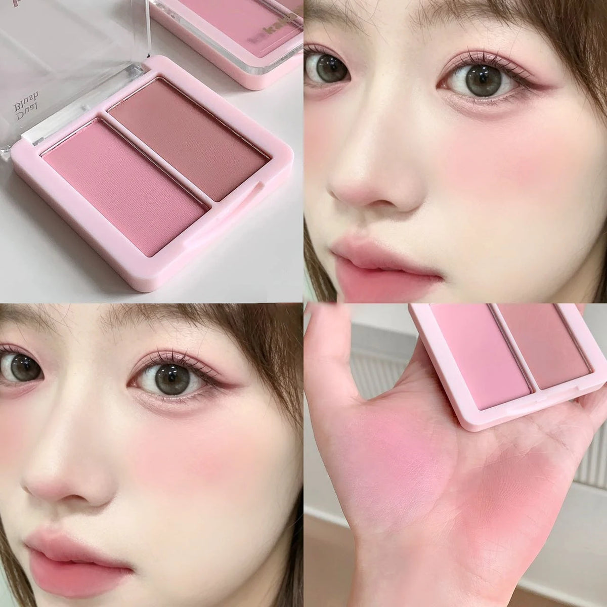 Pink Apricot Blush Cream Powder Soft Cheek Tint Two-color Matte Blusher Plate Makeup Long-lasting Natural Brightens Face Rouge
