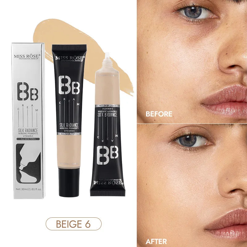 MISS ROSE 30ml BB Cream Lightweight Hydrating Foundation Conceals Blemishes Evens Skin Tone Makeup For Daily Facial Cosmetics