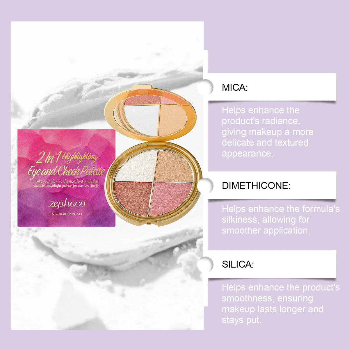 Highlighter, Eyeshadow & Blush Palette - Versatile, Portable Formula for Natural Eye and Cheek Makeup with Radiant Finish