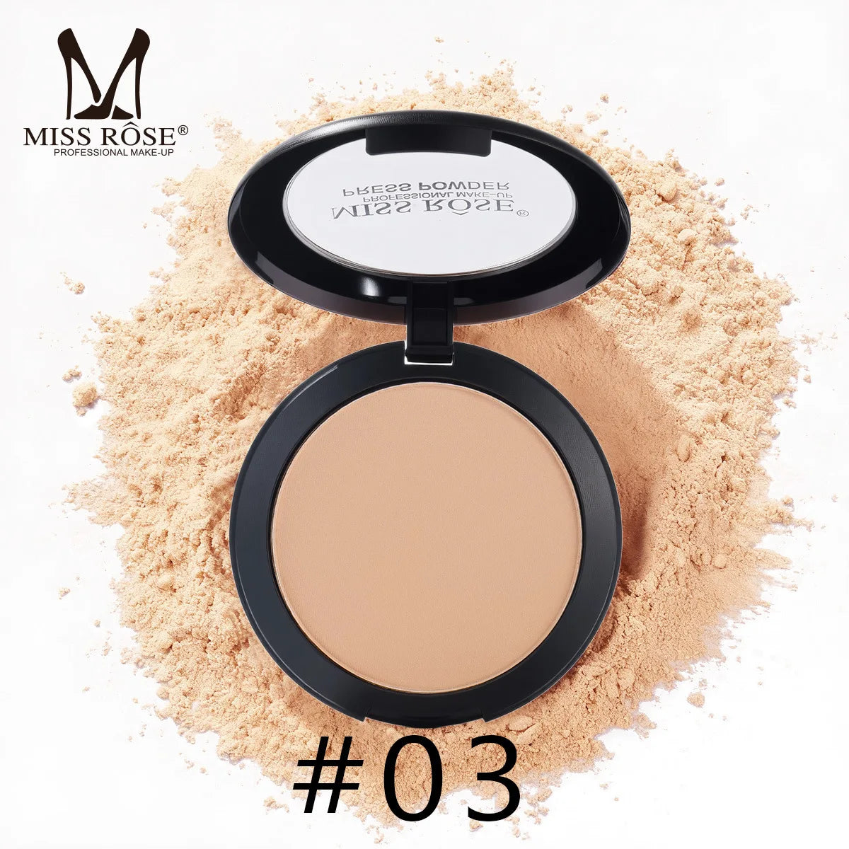MISS ROSE Round Setting Powder with Puff Long-lasting Concealer Brightening Facial Makeup Daily Cosmetic for Natural Skin Finish