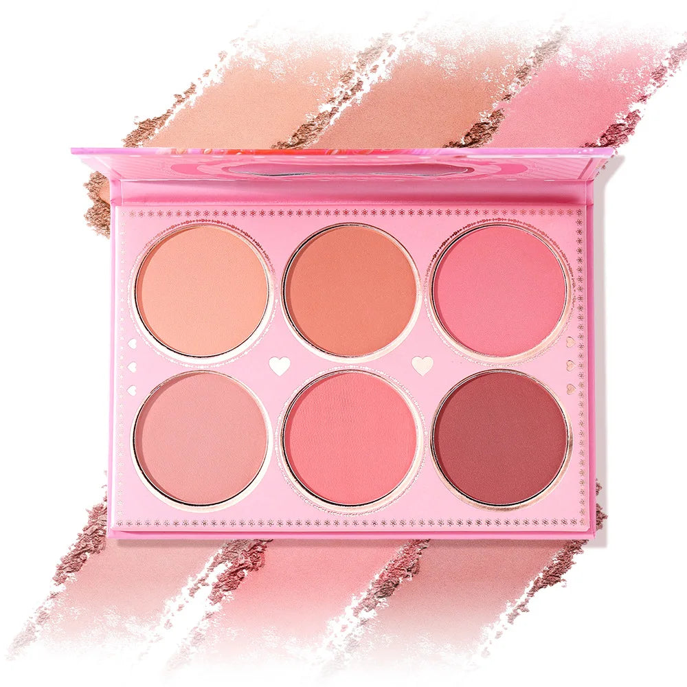 6 Colors Matte Blush Palette Natural Nude Expanding Tone Blusher Tray Brighten Complexion Blendable Powder Makeup Cosmetic Set