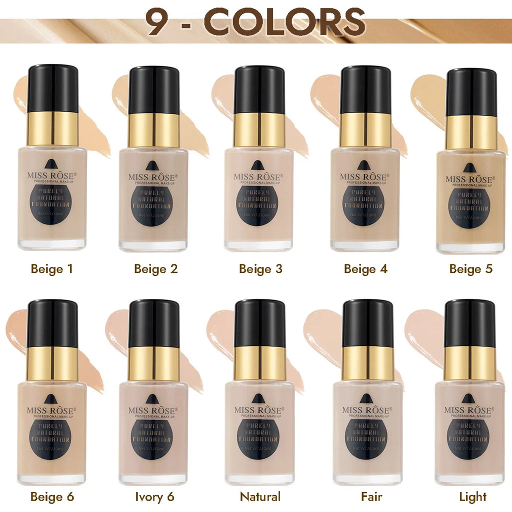 MISS ROSE 30ml Concealer Liquid Foundation Moisturizing Nourishing Lightweight Comfortable Wear Face Makeup Foundation Cream