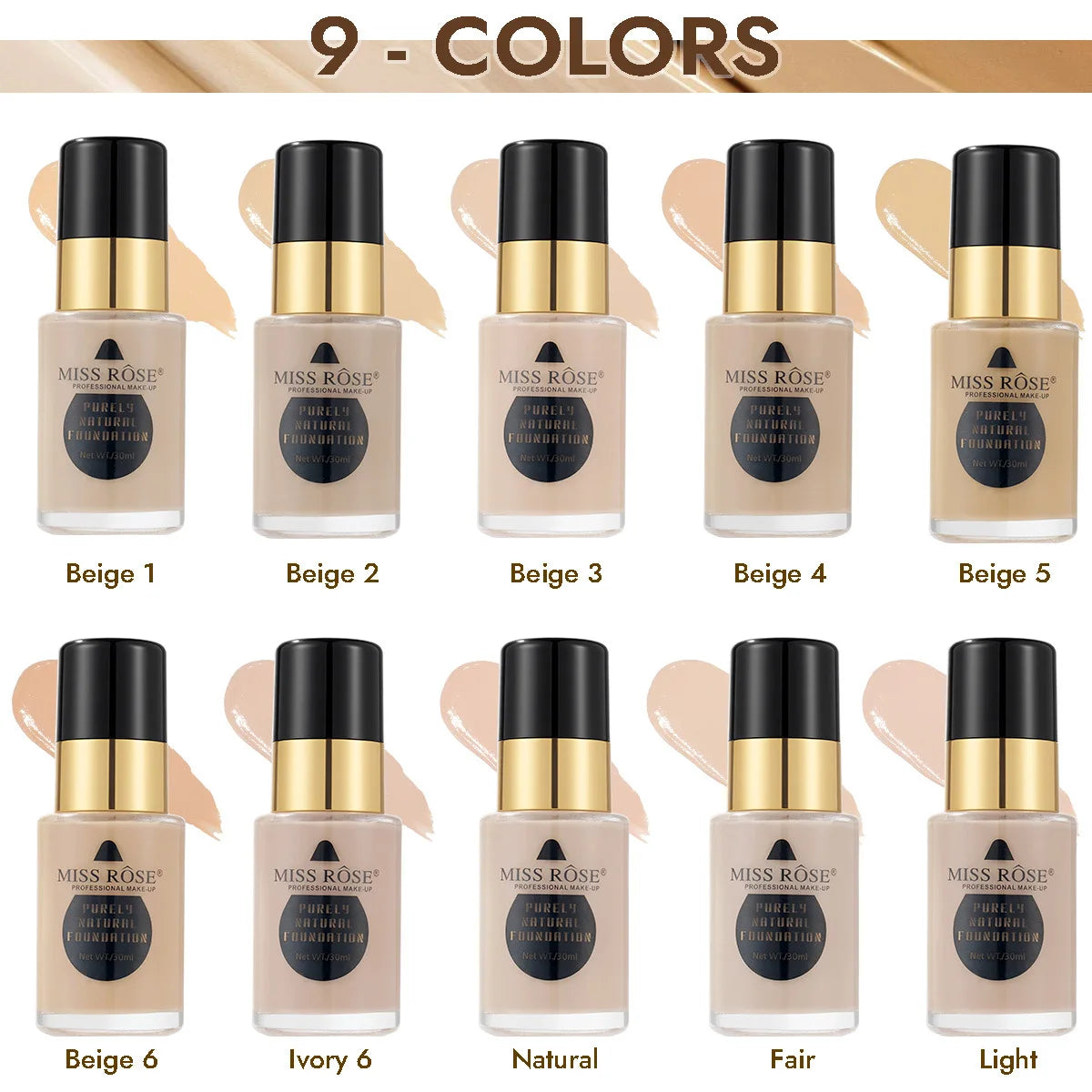MISS ROSE 30ml Concealer Liquid Foundation Moisturizing Nourishing Lightweight Comfortable Wear Face Makeup Foundation Cream
