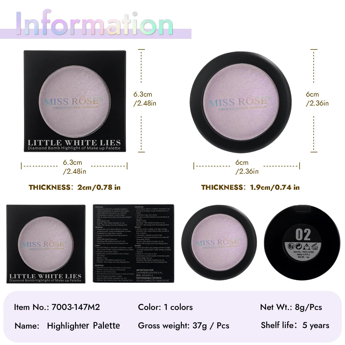 MISS ROSE Round Creamy Highlight Contour Palette, Skin-friendly Shiny Effect, Face Contour Modification Daily Makeup Cosmetic