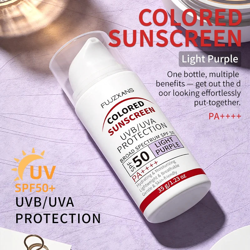 Light Purple Tinted Sunscreen SPF 50 Face BB Cream Foundation - Glass Skin Glow Waterproof & Sweatproof High UVA/UVB Protection