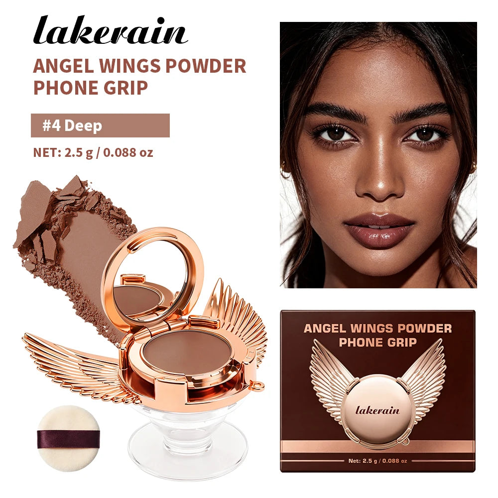 Angel Wings Phone Grip & Pressed Powder Soft Blur Makeup Finish Fine Soft-focus Powders Oil Control 2 IN 1 Phone Grip & Powder