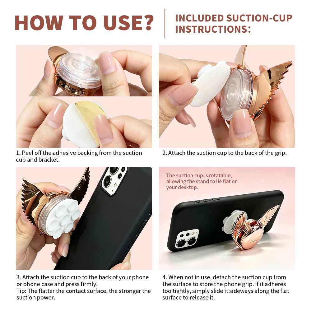 Angel Wings Phone Grip & Pressed Powder Soft Blur Makeup Finish Fine Soft-focus Powders Oil Control 2 IN 1 Phone Grip & Powder
