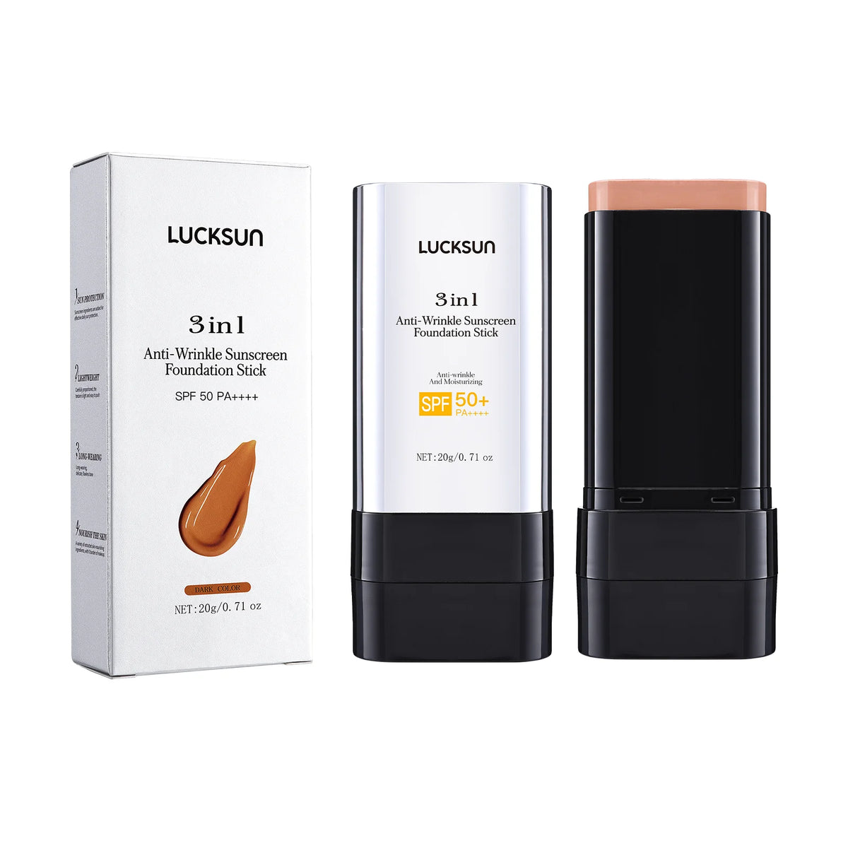 Concealing Foundation Stick 3 Colors with Built-In Brush - Cream Finish Lightweight Oil-control Long Lasting Waterproof Formula