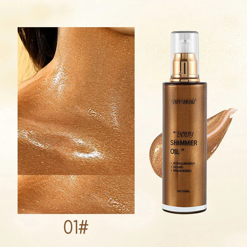 100ml Pearl Rose Gold Body Shimmer Oil Highlighter - Face Brighten Glitter Bronzer Skin Glow Illuminator Makeup Shine Liquid - AliExpress 66