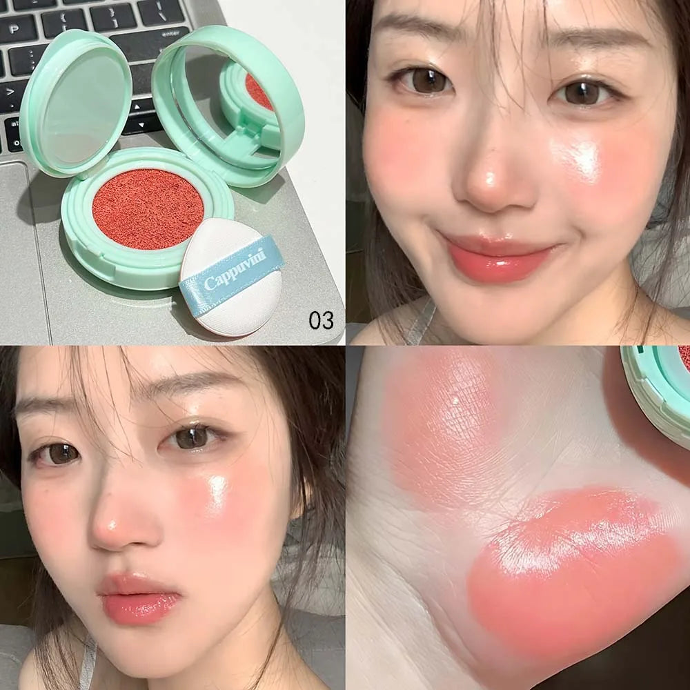 4 Colors Natural Water Light Air Cushion Blush Cream Long Lasting Waterproof Tangerine Daily Face Contour Mousse Blusher Makeup