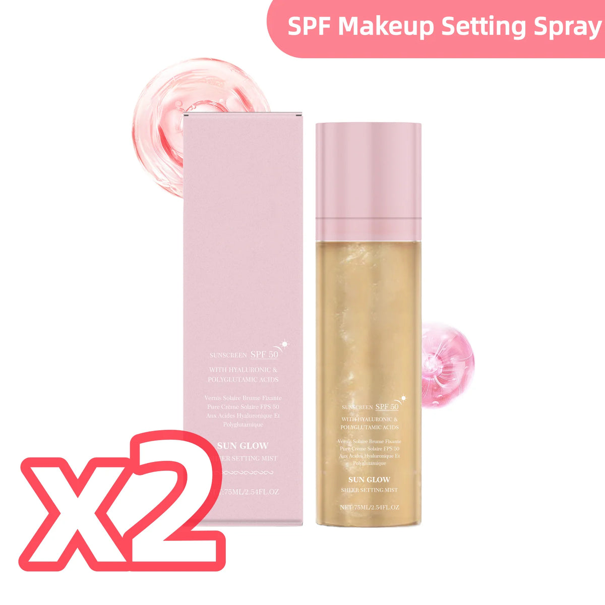 SPF Makeup Setting Spray Hydrating Glow Finish Waterproof Lightweight Non Greasy Lasting Makeup-Friendly Sunscreen Setting Mist