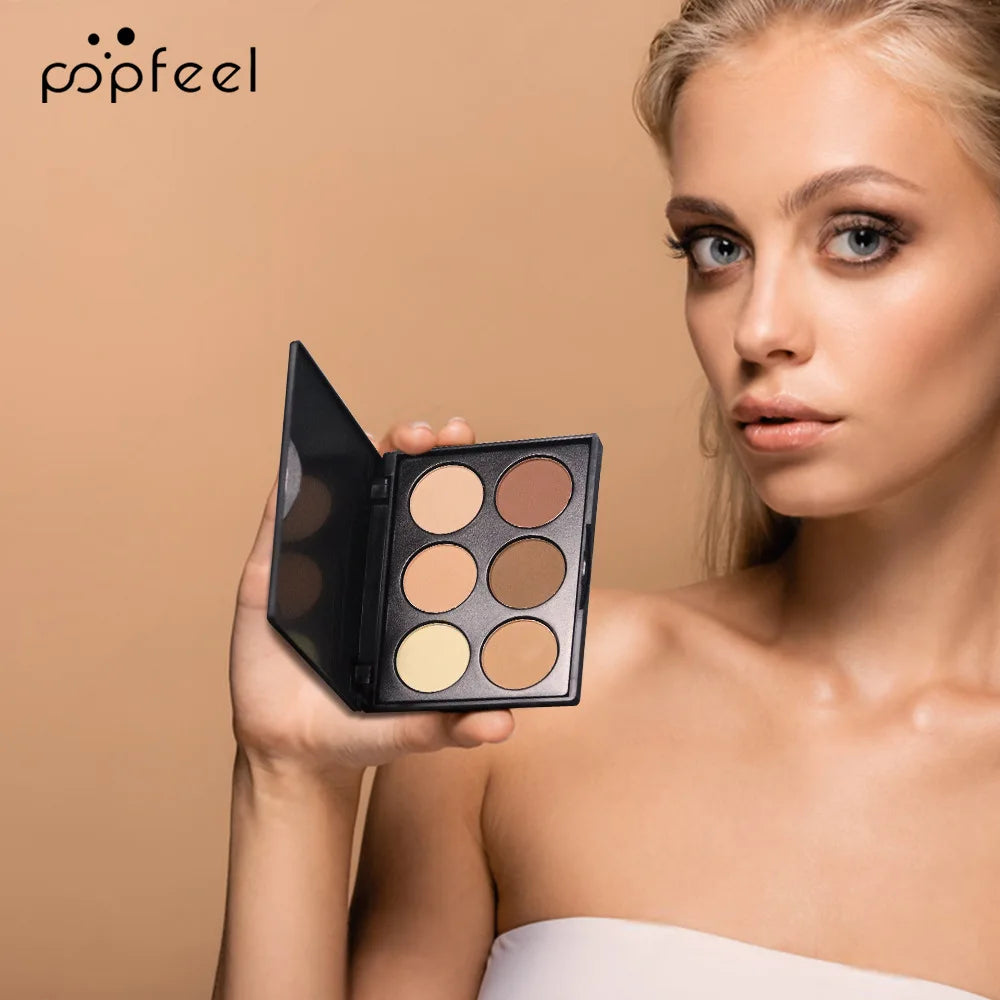 POPFEEL 6-Color Matte Contour Powder Nose Shadow Shading Brightening Setting Powder 3D Stereoscopic Face Makeup