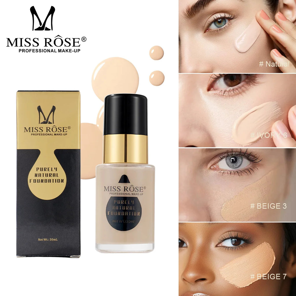 MISS ROSE 30ml Concealer Liquid Foundation Moisturizing Nourishing Lightweight Comfortable Wear Face Makeup Foundation Cream