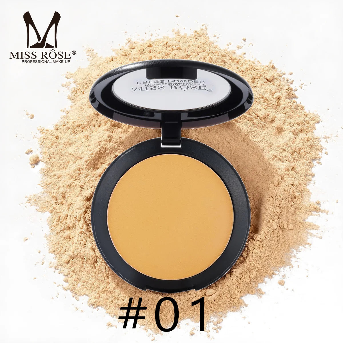 MISS ROSE Round Setting Powder with Puff Long-lasting Concealer Brightening Facial Makeup Daily Cosmetic for Natural Skin Finish