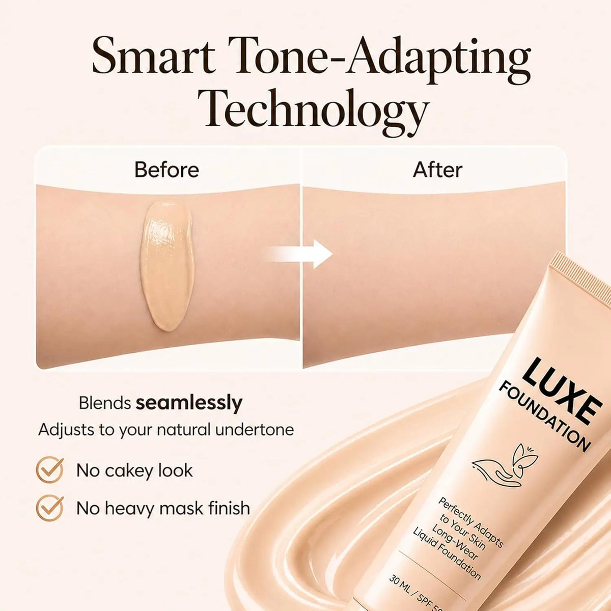Luxe Foundation Color-Changing Liquid Foundation ¨C Smart Tone-Adaptive Base Makeup Natural Flawless Finish, Long-Wear & SPF50