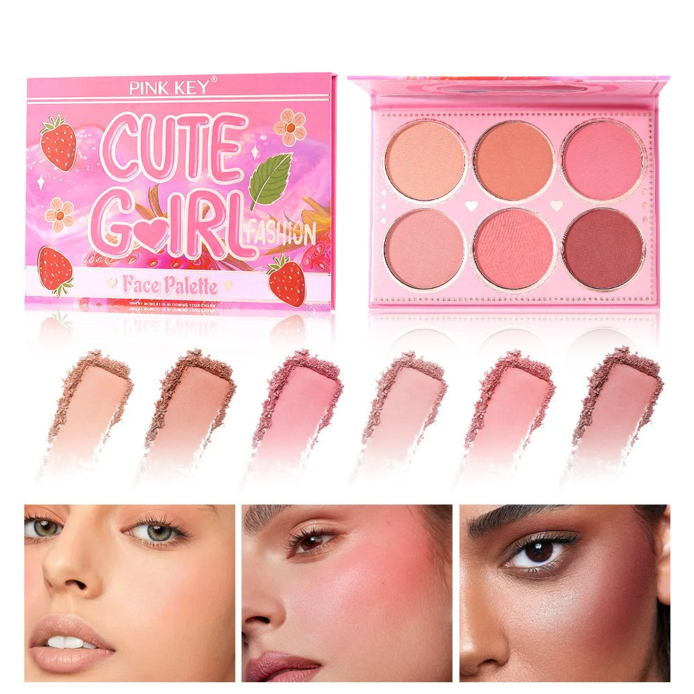 6 Colors Matte Blush Palette Natural Nude Expanding Tone Blusher Tray Brighten Complexion Blendable Powder Makeup Cosmetic Set