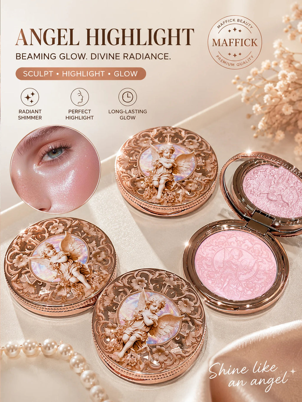 Vintage Angel Carved Highlighter Powder Pearlescent Shimmer Silky Smooth Face Highlight Illuminator Long Lasting Luminous Makeup