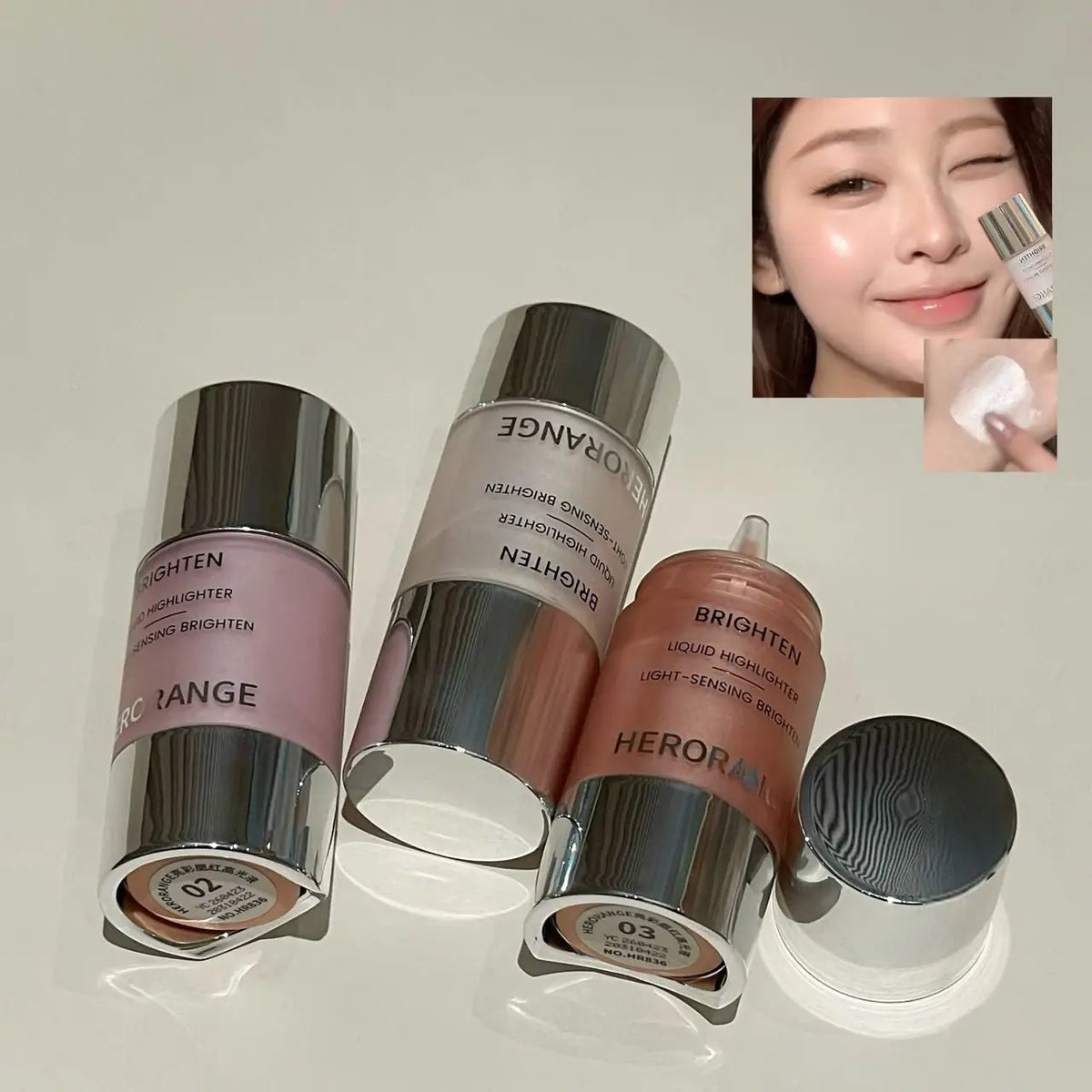 Herorange Shimmer Liquid Blush Highlighter, Dewy Watery Smooth Texture, Easy Blend Natural Brightening Daily Face Makeup