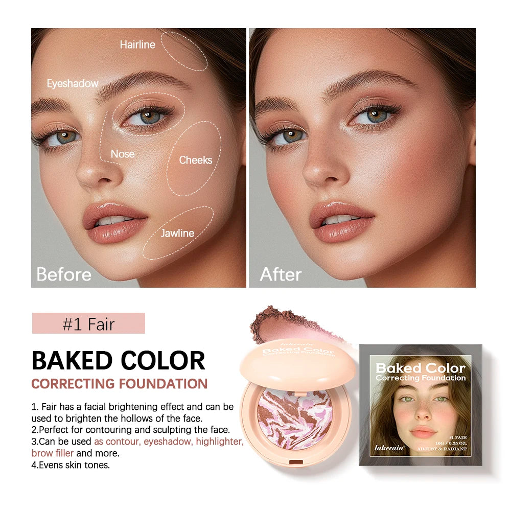 Matte Baked Color Correcting Foundation Bronzer Pressed Powder Compact Long Lasting Oil Control Loose Setting Powder Foundation - AliExpress 66