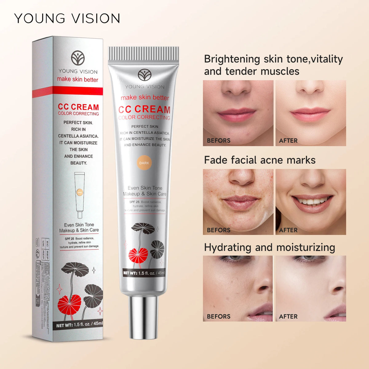 YOUNG VISION 2-Color Light Delicate Repair Color Change Isolation CC Cream Watery Thin Natural Nude Sunscreen Concealer Liquid - AliExpress 66