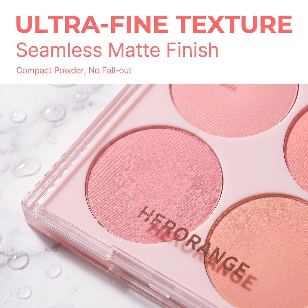 Herorange Sweet Glow 4-Color Blush Palette, Silky Blendable Powder, Multi Shades Buildable Soft Flush Daily Cheek Makeup