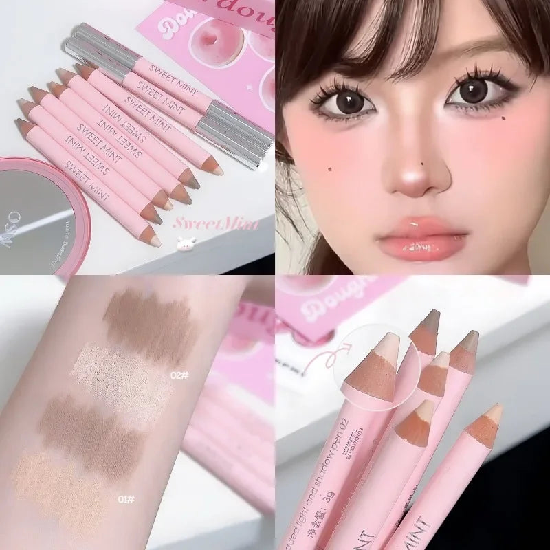 Double Ended Highlighting Contouring Stick 2-in-1 Highlight and Shadow Pen Face Gray Brown 3D Nose Shadow Bronzers Makeup Pencil - AliExpress 66