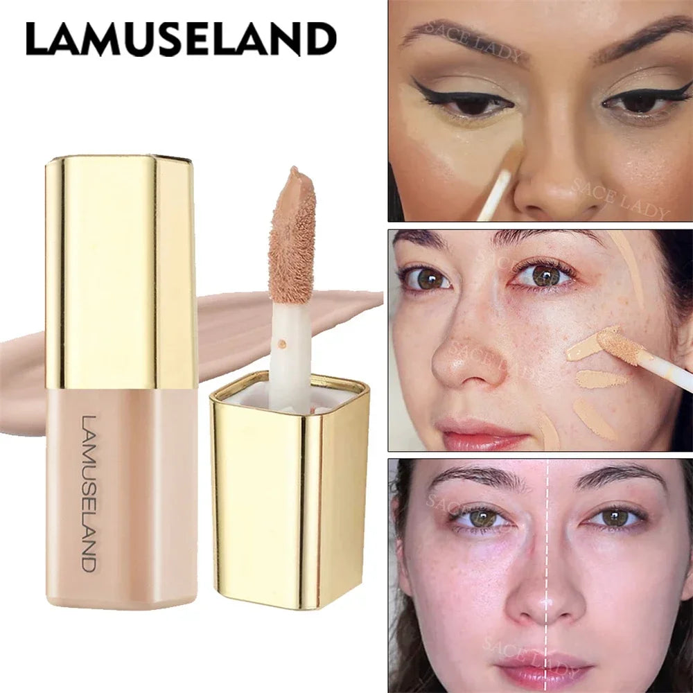 LAMUSELAND Face Concealer & Base 4 Colors Full Coverage Liquid Concealer Scars Dark Circles Acne Suit for All Skin Facial Makeup