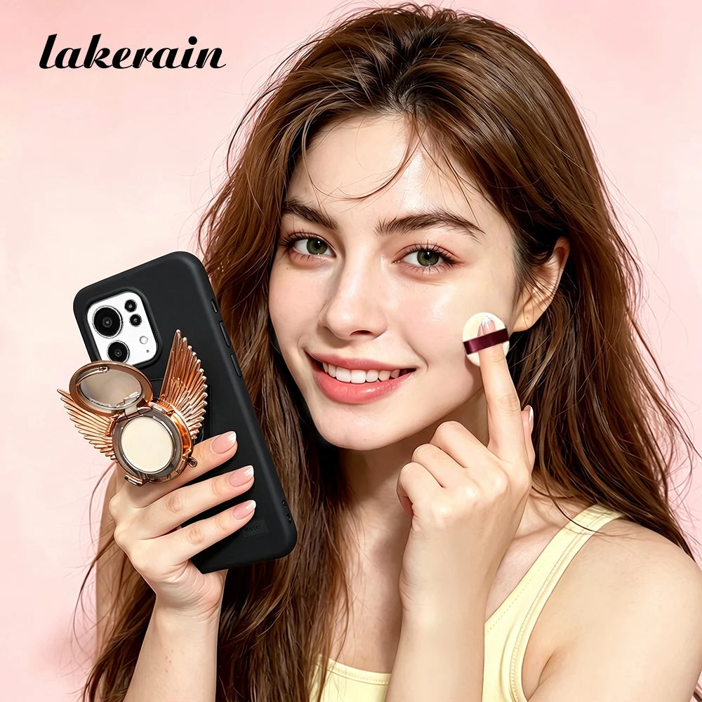Angel Wings Phone Grip & Pressed Powder Soft Blur Makeup Finish Fine Soft-focus Powders Oil Control 2 IN 1 Phone Grip & Powder