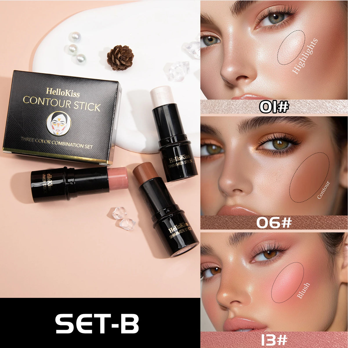 3Pcs Concealer Stick Set Waterproof Oil Control Highlighter Contour Blush Cream Multifunctional Makeup Beauty - AliExpress 66