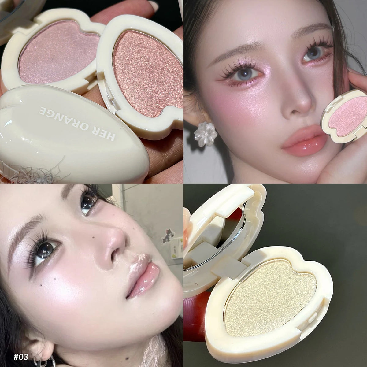 Heart Shape Highlighter Eyeshadow Palette Monochrome Pearl Shimmer Powder Pink Purple Gloss Fine Glitter Face Eye Makeup - AliExpress 66