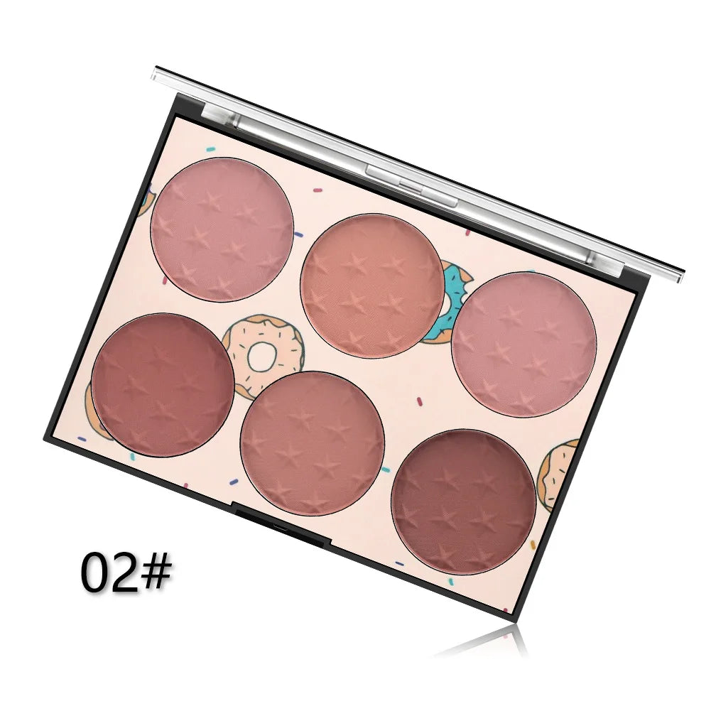 MISS ROSE 6 Color Blush Palette Natural Matte Rouge Multi-purpose Face Makeup for Blush & Contour Portable Daily Facial Cosmetic