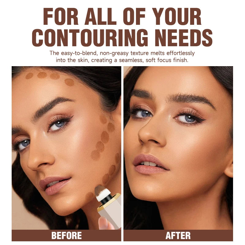 Tvlv Dual-Head Sponge Liquid Contour Stick Matte Natural 3D Sculpting Nose Shadow Side Shadow Cream for Beginners Easy Facial Contour Highlighting Concealer Contouring Liquid 4 Colors Available