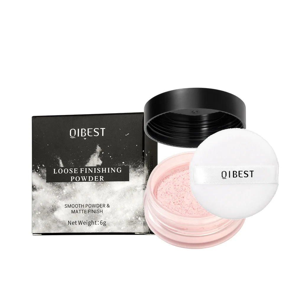 QIBEST Loose Powder Setting Powder Long Lasting Brightening Oil Control Full Coverage Smooth Natural Face Makeup Cosmetics