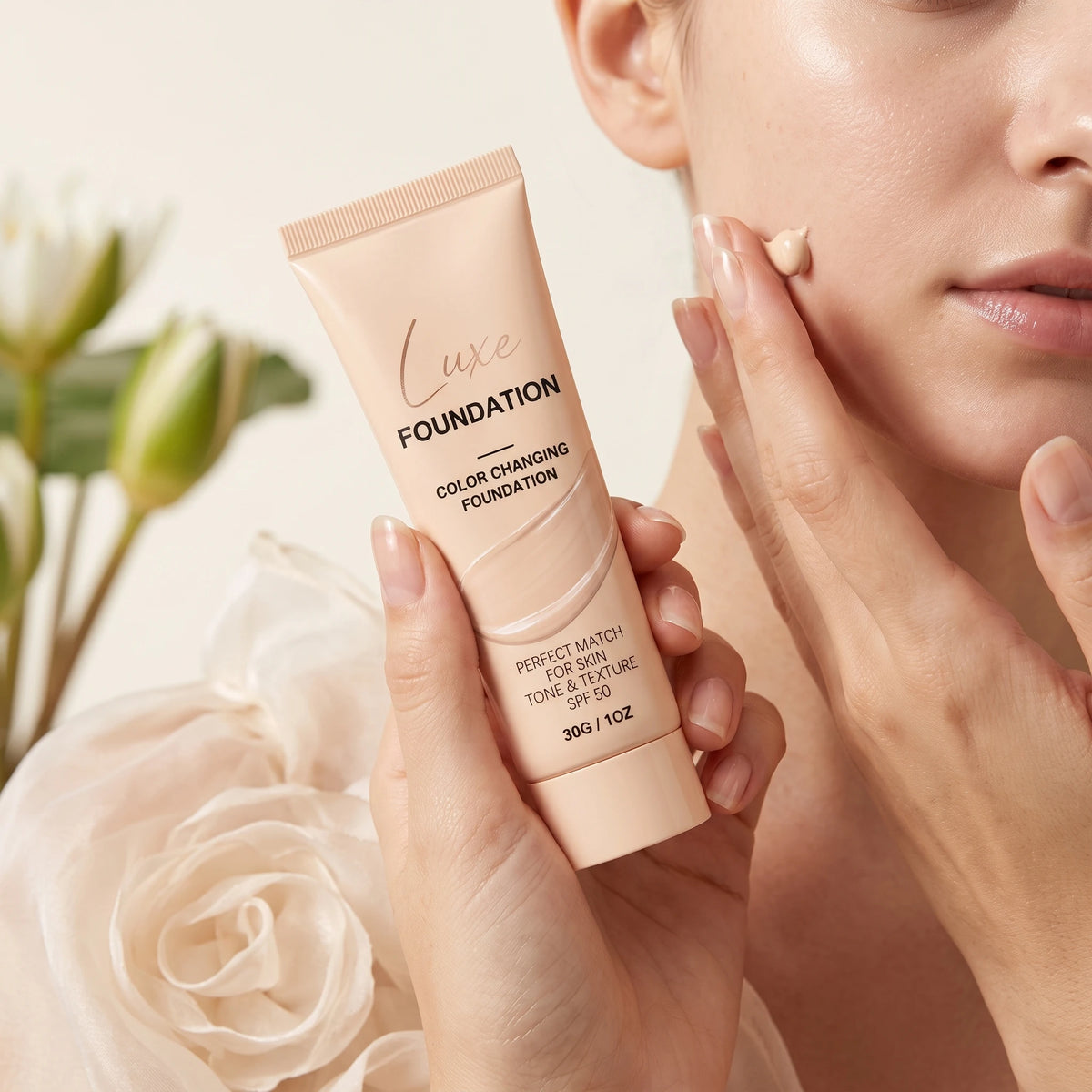 SPF 50 Color Changing Foundation Natural Coverage Self Adjusting Liquid Foundation Conceal Flaws Lightweight Primer Makeup Base
