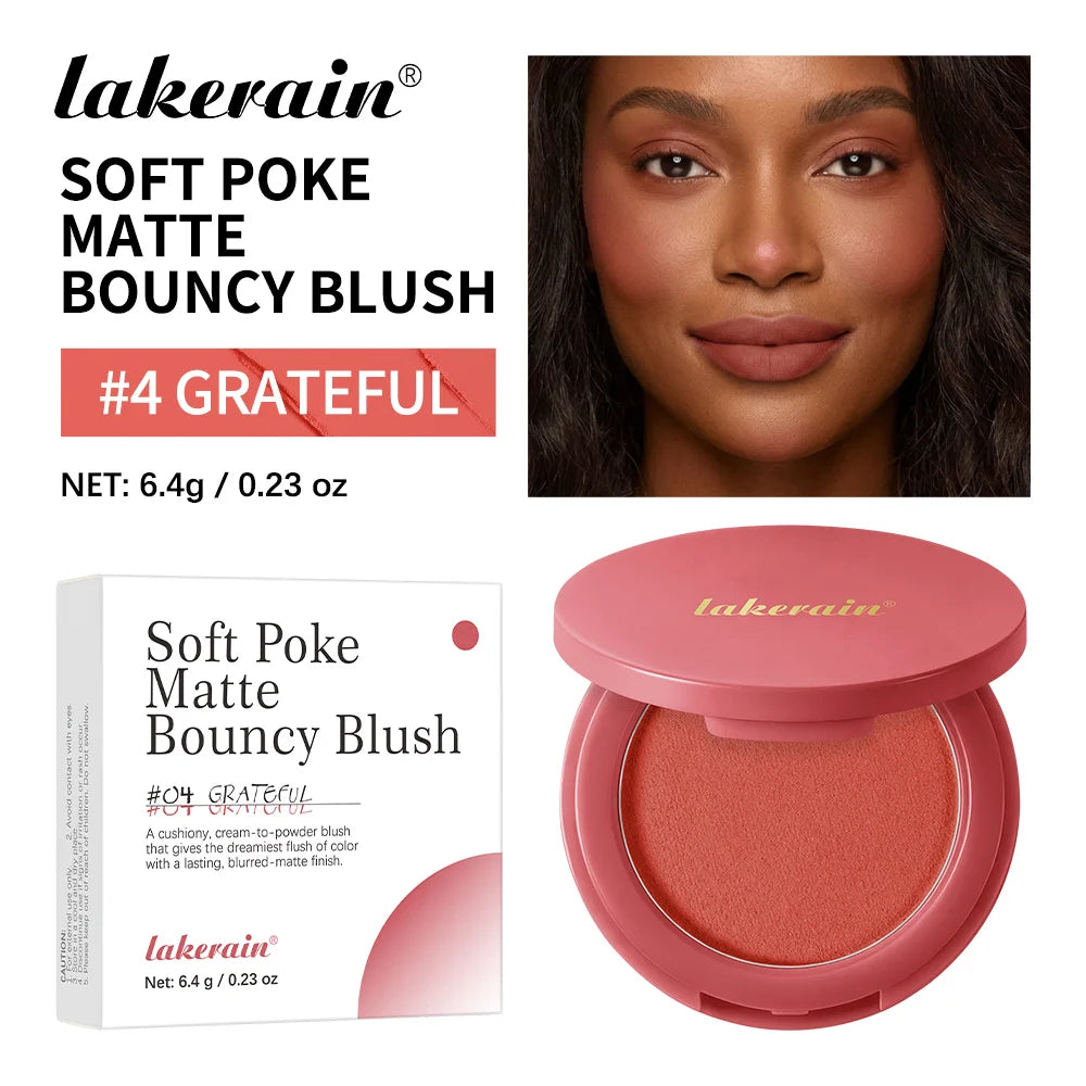 Lakerain Soft Poke Matte Blush Long Lasting Luminosity Fresh Silky-smooth Skin Finish Moisturizing Natural Matte Bouncy Blusher