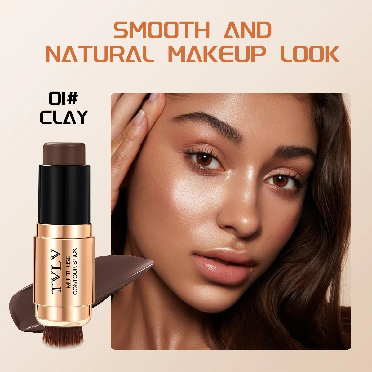 2-in-1 Contour Stick with Built-in Brush Waterproof Long Lasting Natural Face Shaping Bronzer Makeup