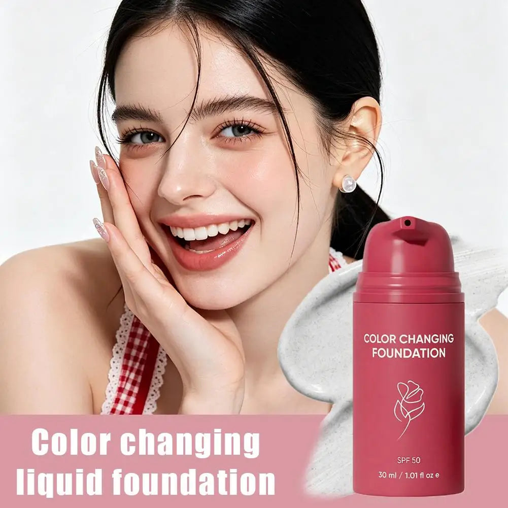 Korean Color Changing Foundation Invisible Pores, Effective Concealer, Natural Fit for Mature Skin SPF 50 Hydrating Base Makeup