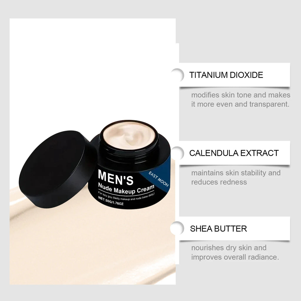 East Moon Men's Nude Makeup Cream, Natural Light Coverage BB Cream, Quick Daily Lazy Face Cream for Men, Evens Skin Tone