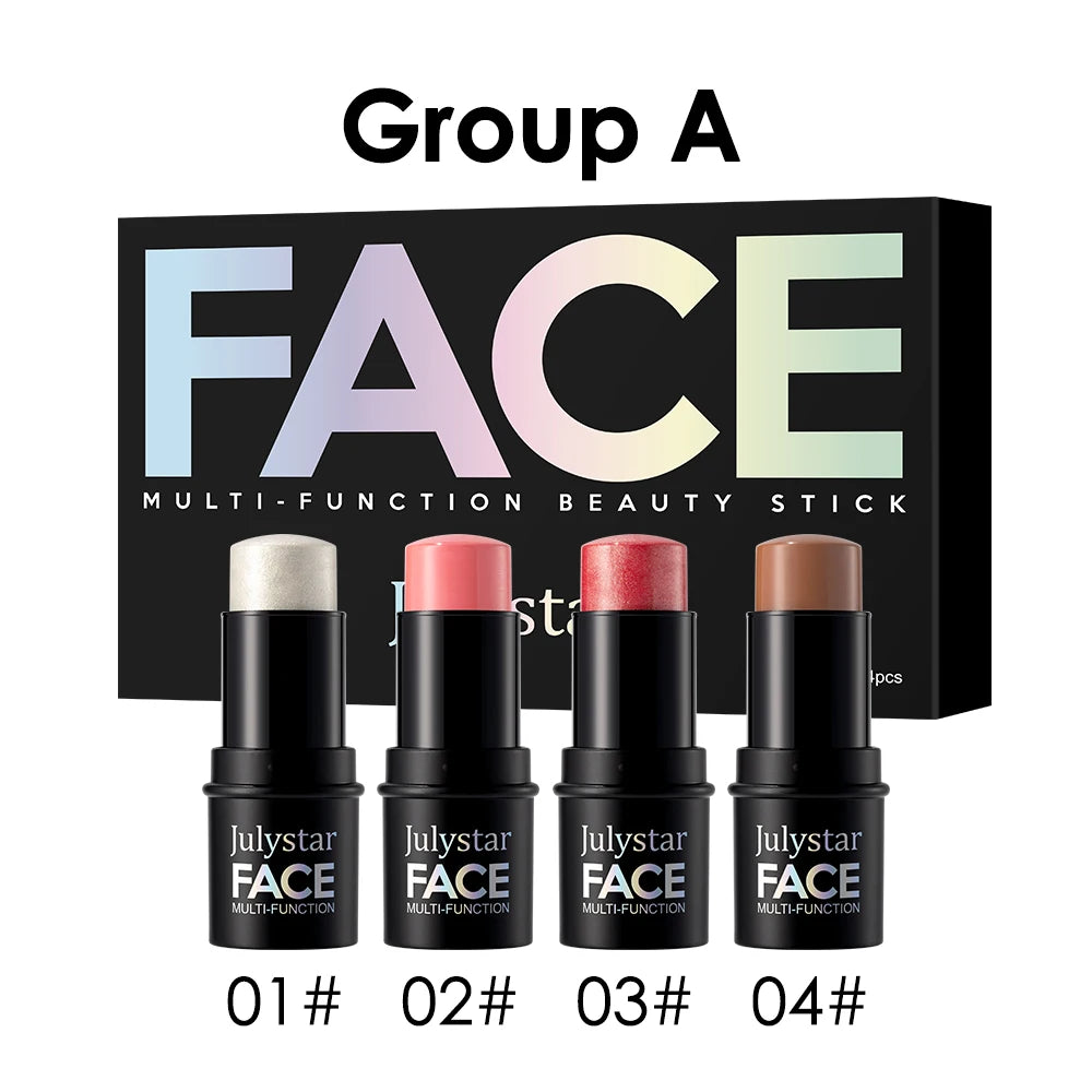 4-Pack CC Sticks Long-Lasting Highlighter Blush Contour Waterproof Makeup Sticks Ideal for Beginners Women Shiny Look Multifunct