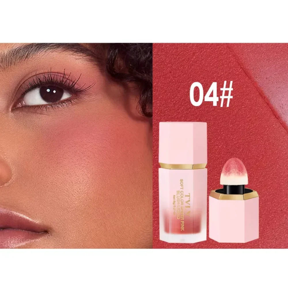 TVLV Water Light 6 Colours Velvet Liquid Blush Sponge Head Blusher Natural Lasting Brighten Facial Contour Blush Tint Makeup