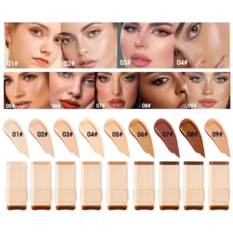 Concealing Foundation Stick Shades With Built-In Brush, Brighten Lightweight and Waterproof Formula Face Contour Stick Makeup
