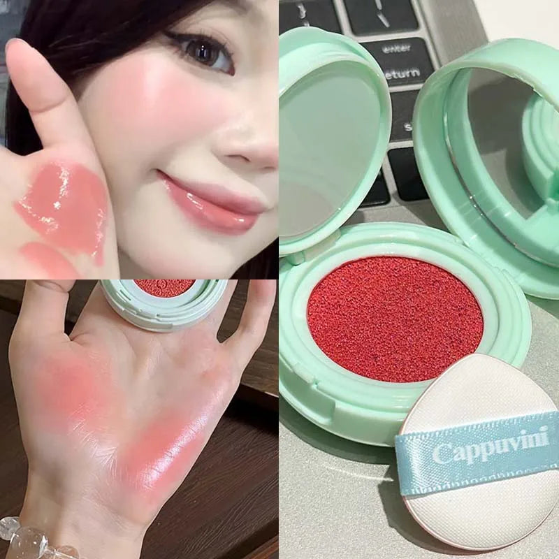 4 Colors Natural Water Light Air Cushion Blush Cream Long Lasting Waterproof Tangerine Daily Face Contour Mousse Blusher Makeup