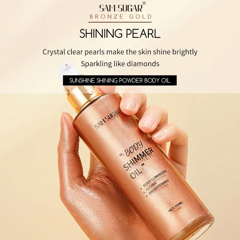 100ml Pearl Rose Gold Body Shimmer Oil Highlighter - Face Brighten Glitter Bronzer Skin Glow Illuminator Makeup Shine Liquid - AliExpress 66