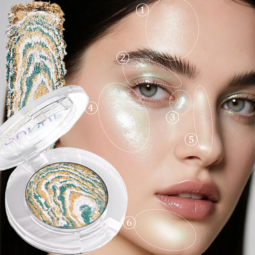 Marble Swirl Single Highlighter Shimmer Pearlescent Powder Multi?use Eyeshadow Blush Face Contour Brightening Cosmetics