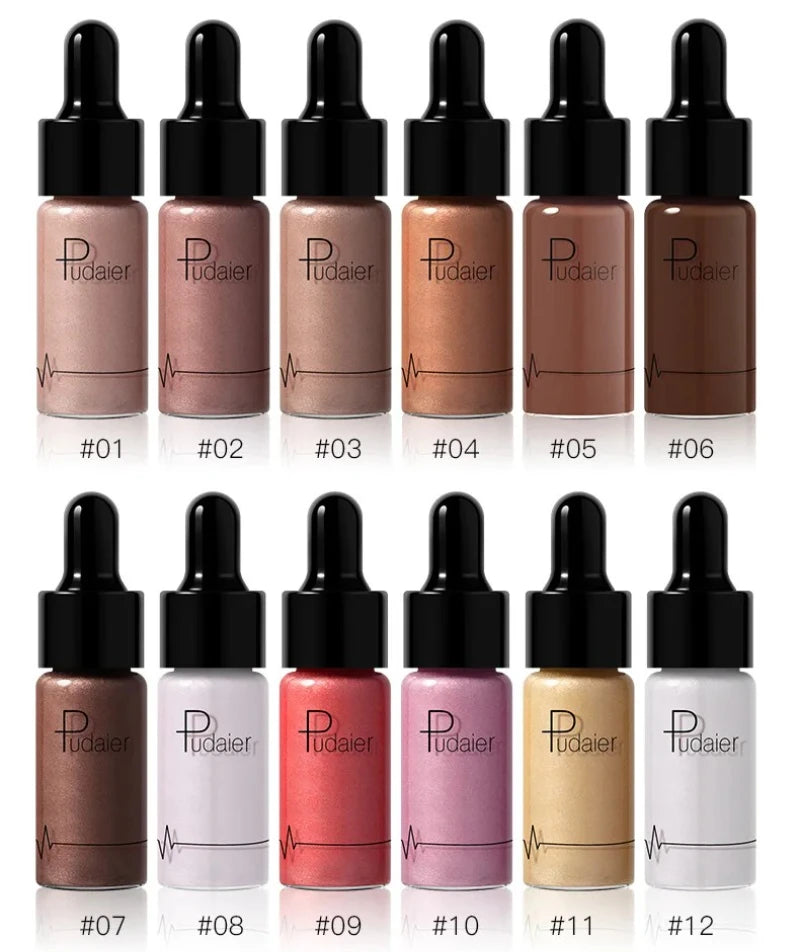 12 Color Liquid R Nude Contouring Face Brightener Glow Shimmer 3D Bronzer Highlighter Glitter Makeup Cream