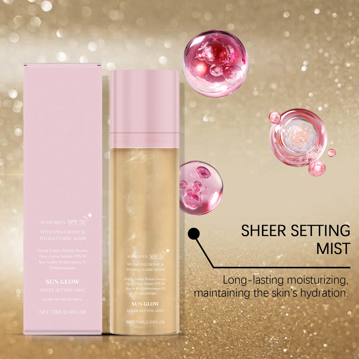 SPF Makeup Setting Spray Hydrating Glow Finish Waterproof Lightweight Non Greasy Lasting Makeup-Friendly Sunscreen Setting Mist