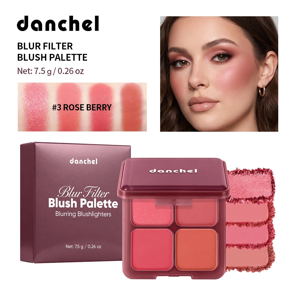 Blur Filter Blush Palette Soft-focus Blurred Filtered Matte Finish Lightweight Smooth Blendable 3 Blushes 1 Highlighter Palette